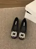 Mocasines de punta cuadrada para mujer, versátiles para ir al trabajo, Zapatos planos de boca poco profunda con pedrería estilo francés, Zapatos sin cordones nuevos para primavera/otoño 2025