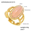 Oumeca Europa y América Anillo abierto con incrustaciones de circonita 3A y piedra natural Acero de titanio 316 chapado en oro de 18K ajustable en stock suministro