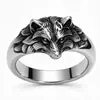 Anillo de cabeza de lobo tridimensional repujado desgastado retro americano, accesorio de moda en estilo hip-hop punk biker