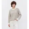 Suéter feminino de tricô waffle color block gola redonda ombro caído estilo novo outono 2026 elegante solto modelador suéter de cashmere