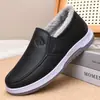 Zapatos Casuales de Cuero con Forro de Terciopelo para Hombre en Invierno, Zapatos de Algodón Slip-On para Hombres de Mediana Edad y Mayores, Impermeables, Antideslizantes, Superficie de Cuero Cálida