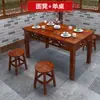 Mesa de hot pot estilo camping Mesa y silla para restaurante de comida rápida china Mesa y silla para fideos y snacks Vintage tallado carbonizado Mercado pozo Comercial