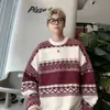 Suéter listrado de cor contrastante outono e inverno 2023 masculino solto retrô japonês suéter de gola alta estilo preguiçoso suéter moderno