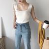 Camisola de Punto Chaleco de Seda Fresca para Mujer, Ropa Interior de Verano, Camisa Base para Abrigo Negro y Blanco, Top Ajustado de Cuello Cuadrado Venta al por Mayor