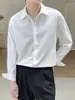 Camisa Branca de Luxo Leve com Botões de Pressão, Não Amassa, Colarinho Windsor, Elástica, Moda Business Casual, Cor Sólida, Camada Base, Camisa Masculina