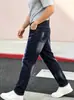 Jeans para hombre populares de TEMU, de estilo europeo y americano, transfronterizos, modernos, de calle, rasgados, ajustados, elásticos, de pierna recta, para comercio exterior
