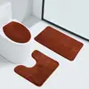 Juego de baño de tres piezas de color liso: alfombrilla de inodoro de forro polar coral, alfombrilla de suelo para baño del hogar, juego de tres piezas para inodoro