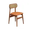 Cadeira de jantar de madeira maciça e rattan, estilo vintage meados do século, cadeira estofada para sala de jantar em casa, design simples para pousadas e hotéis, cadeira de lazer