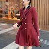 Primavera e Outono Tamanho Grande Vestido Vermelho Design Saia Plissada Francesa Cintura Estilo Dama Saia Profissional