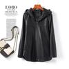 Abrigo de Piel de Oveja Estilo Regular con Capucha Casual Versátil Chaqueta de Cuero Primavera y Otoño 2025 Haining Nueva Chaqueta de Cuero para Mujer