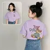 Camiseta de manga corta para niña, algodón puro para el verano, estilo nuevo para niños pequeños y mayores, top de verano holgado y moderno