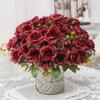 Flores Artificiales al por Mayor Estilo Europeo Rosa Fragante Rosa Rojo Flores Falsas Decoración del Hogar Arreglo de Boda Ramo Falso