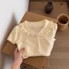 Top de Punto con Cuello de Encaje en Stock para Mujer Verano 2025 Nuevo Ajuste Slim Versátil Top Corto