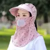 Sombrero de ala ancha para mujer de verano con mascarilla facial y chal, sombrero de malla transpirable para protección solar, sombrero solar agrícola para exteriores, fresco y dulce