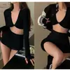 Nuevo traje de baño de manga larga con abertura y cintura alta para mujer, que cubre la barriga, adelgazante, para busto pequeño, push up, bikini conservador, traje de baño para aguas termales