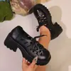 Moda Casual Cuero Zapatos Pequeños de Cuero Comercio Exterior Nuevos Huecos Suela Gruesa Con Cordones Zapatos Individuales Para Mujer Transfronterizos Tacón Grueso Talla Grande Tacones Altos