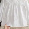Camisa Blanca de Algodón Puro para Niñas, Primavera y Otoño, para Edades de 4 a 12 Años, Blusa Sencilla de Manga Larga