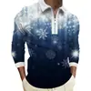 Camisa polo masculina de manga comprida, europeia e americana, para outono e inverno, nova, com estampa digital de Natal, roupas masculinas casuais e da moda