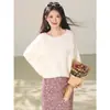 Outono de 2026 Moda Francesa Design Elegante Flores Tridimensionais Manga Longa Tricô Top Branco-Off Ondas