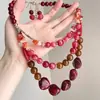 Collar de Moda Estilo Étnico Retro Redondo Multicapa con Cuentas Superpuestas Collar de Piedras Irregulares Geométricas Coloridas de Nicho