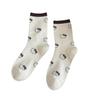 Calcetines de Mujer para Otoño e Invierno Estampado de Leopardo Bordado de Gatito Color Café Calcetines de Mujer de Caña Media Ins Tendencia Calcetines Largos de Algodón Sin Costuras para Mujer