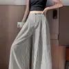 Pantalones de traje a rayas retro para mujer de Tencel y lino, diseño de otoño, pantalones casuales de pierna recta de seda helada y algodón-lino, estilo Yamamoto