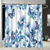 Nuevo juego de alfombrilla de baño y cortina de ducha de franela estampada con mariposas y flores, un accesorio de baño de cuatro piezas para uso doméstico, diseñado para la decoración del baño y la prevención de moho.