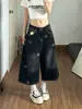 Jeans retro americanos desgastados con estampado de estrellas para mujer, nuevos pantalones de verano de cintura alta, adelgazantes, de pierna ancha, cropped