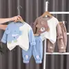 Fabricante de Conjunto de Duas Peças Infantil Primavera e Outono Atacado Meninos e Meninas Desenho Animado Animal Estéreo Gola Redonda Calças de Manga Longa