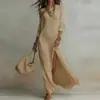 Verano 2026 Nuevo Ropa Femenina Transfronteriza Europea y Americana Elegante Holgado Hombros Descubiertos Abertura Color Sólido Vestido Largo