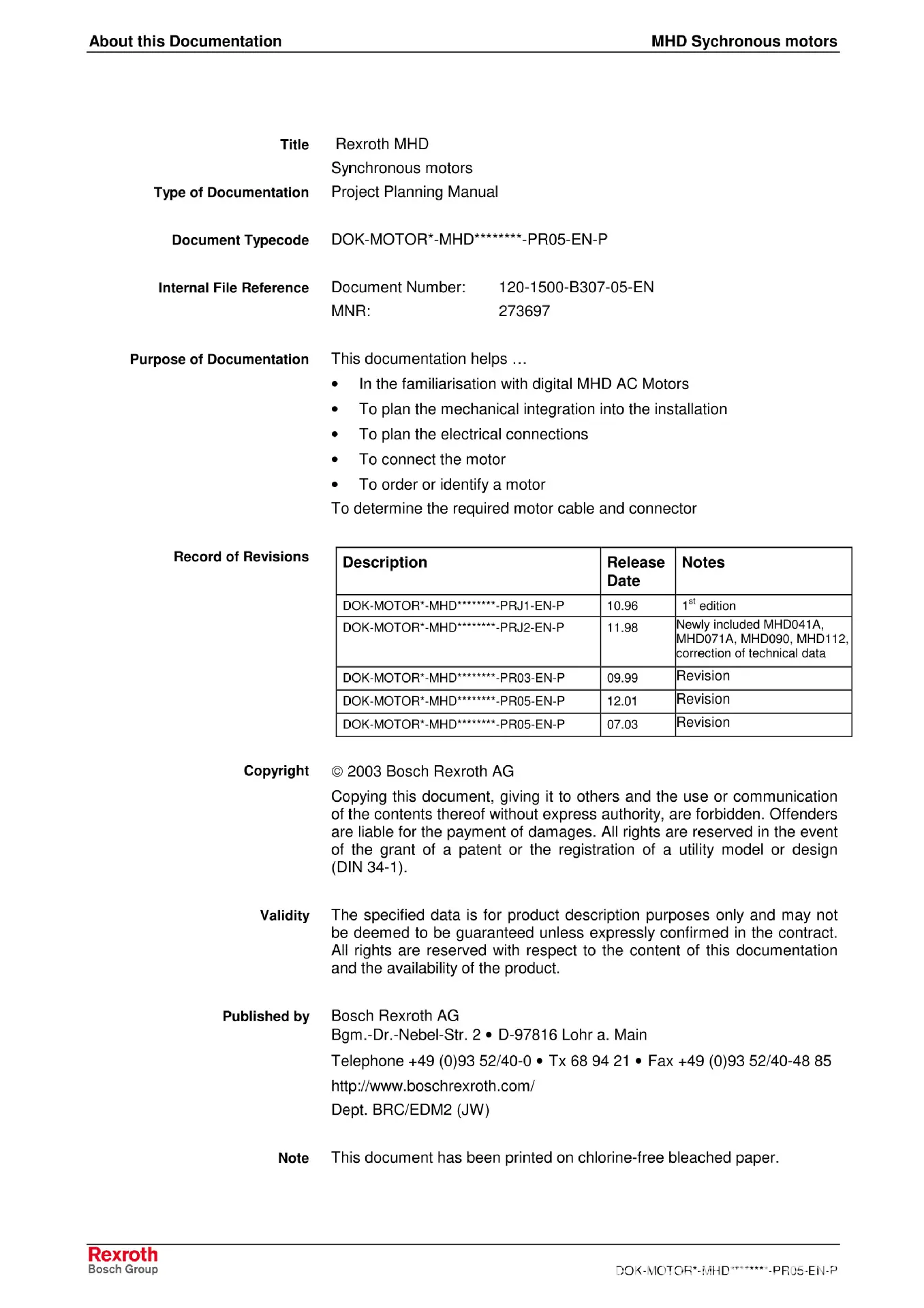 Rexroth MHD Synchronous motors