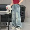Jeans con Estampado de Letras para Niñas 2026 Nuevos Elegantes Pantalones Rectos de Pierna Ancha Ropa de Primavera para Niños Grandes Pantalones Sueltos de Moda