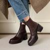 Botines Chelsea de Piel de Cabra de Primera Capa con Plataforma Gruesa 2025 Otoño e Invierno Botines Cortos de Manga Gruesos de Tacón Alto y Punta Redonda de Cuero Genuino para Mujer