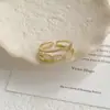 Anel de Zircônia Oco de Camada Dupla Personalidade de Nicho Estilo Minimalista Ins Anel Feminino Luz Luxo Alto Padrão Anel Aberto para Dedo Indicador