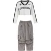 Roupas de Performance de Dança Jazz para o Dia de Ano Novo Meninas com Barriga de Fora Estilo Coreano Jazz Terno de Calça Cargo Cinza Hip-Hop Roupas da Moda para Crianças
