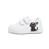 Zapatos Blancos Casuales para Niños y Niñas 2026 Estampado de Gato Negro Velcro Suela Suave Antideslizante Transpirable Primavera y Otoño Nuevo Versátil Tiempo