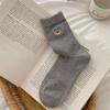 Meias Bordadas de Urso de Lã para Mulheres, Meias Grossas Quentes para Outono e Inverno, Meias Grossas Fofas Japonesas, Meias de Cano Longo Arredondadas