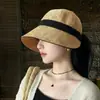 Sombrero de Sol de Estilo Japonés de Ala Ancha Exportado Que Hace que la Cara Parezca Más Pequeña, Sombrero de Pescador Ligero de Lino Sintético para Cola de Caballo, Protección UV para Verano