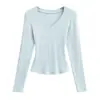 Nueva Camiseta de Manga Larga con Cuello en V Kardashian Primavera y Otoño 2025 para Mujer Skims Ajustada Top Corto Básico