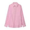 Venta al por mayor 2026 Primavera Nuevo Estilo Europeo y Americano Camisa Suelta de Manga Larga Rayada Rosa para Mujer 21215