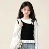 Conjunto de Dos Piezas para Niñas, Moda Casual de Primavera y Otoño, Top Color Block Estrellado con Pantalones de Pierna Ancha