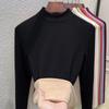Capa base de cuello alto medio de lana y seda para mujer, ropa térmica de alta tecnología, estilo grueso para otoño e invierno, ropa interior, top negro con forro polar