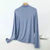 Camiseta de Modal de Manga Larga con Cuello Alto para Mujer, Nueva de Primavera y Otoño, Camisa Base Casual Holgada, Top Talla Grande