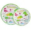 Venta al por mayor de fábrica Personalizado Verde Dibujo Animado Dinosaurio Pintura de Color Decoraciones para Fiesta de Cumpleaños Vajilla Desechable de Papel Set