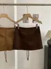 KEKEZOON Mini Falda de Línea A Ajustada al Cuerpo Maillard Otoño/Invierno Cordón de Amarre Gamuza Felpa Anti-Exposición Falda Corta 9265