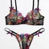 Amazon transfronterizo 2021 ropa interior sexy para mujer sujetador de malla transparente bordado hueco conjunto de sujetador sexy en stock