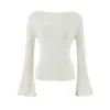 Blusa de Tricô Simples Relaxada de Um Ombro Moda Estilo Coreano Feminino Curta Slim Fit Micro Flare Manga Longa Versátil Suéter Top