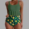 Nuevo Traje de Baño Dividido, Tirantes Estampados Europeos y Americanos Femeninos, Espalda Descubierta de Cintura Alta Triángulo Amazon Transfronterizo