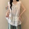 Top de tirantes apilables de encaje para niña, dobladillo de pastel, sin mangas, hueco, versátil, estilo coreano de verano para mujer
