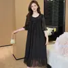 Camisón de verano para mujer de manga corta con copas en el pecho, ropa de dormir estilo princesa, vestido dulce de encaje de malla, ropa para el hogar